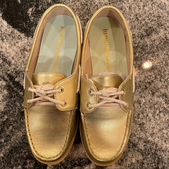 4 Little Miss Matched Girls Youth Gold Metallic Boat Shoes - Picture 3 of 8
